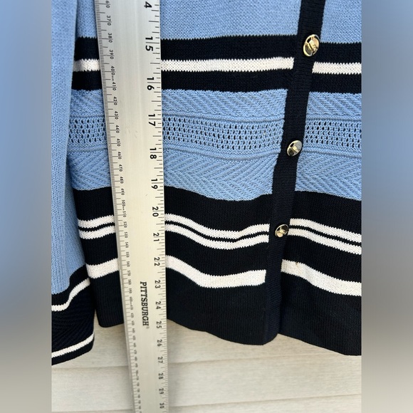 St John By Marie Gray Blue Black Striped  Size 6 Knit Sweater - Picture 5 of 7